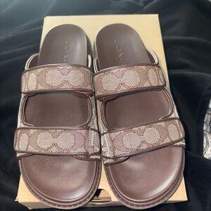 Coach Women's Two Strap Brown Slide Sandals